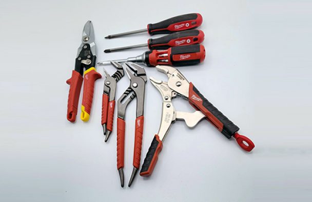 four pliers and three screwdrivers.